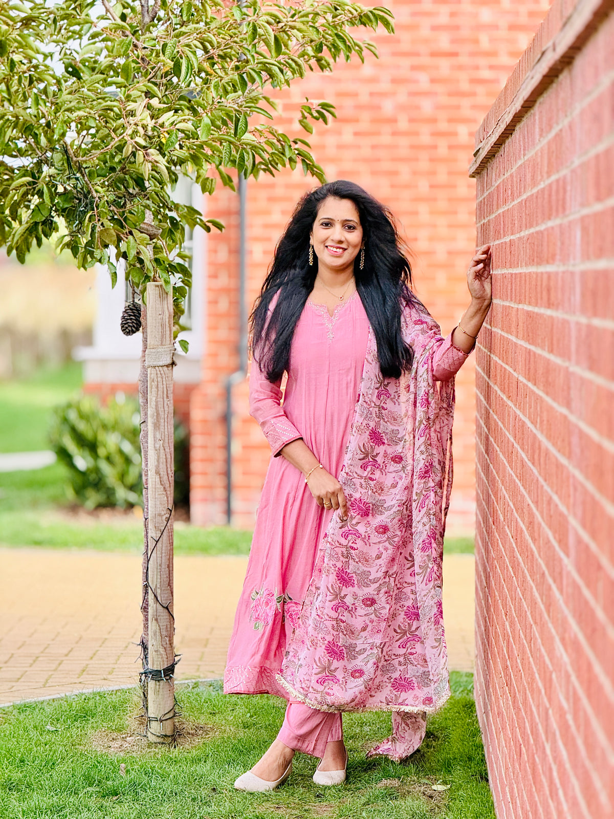 Premium Pink Mulchanderi Panel Cut Anarkali