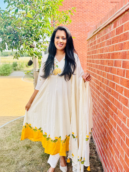 QS806- Soft Cotton Lotus Salwar- Yellow