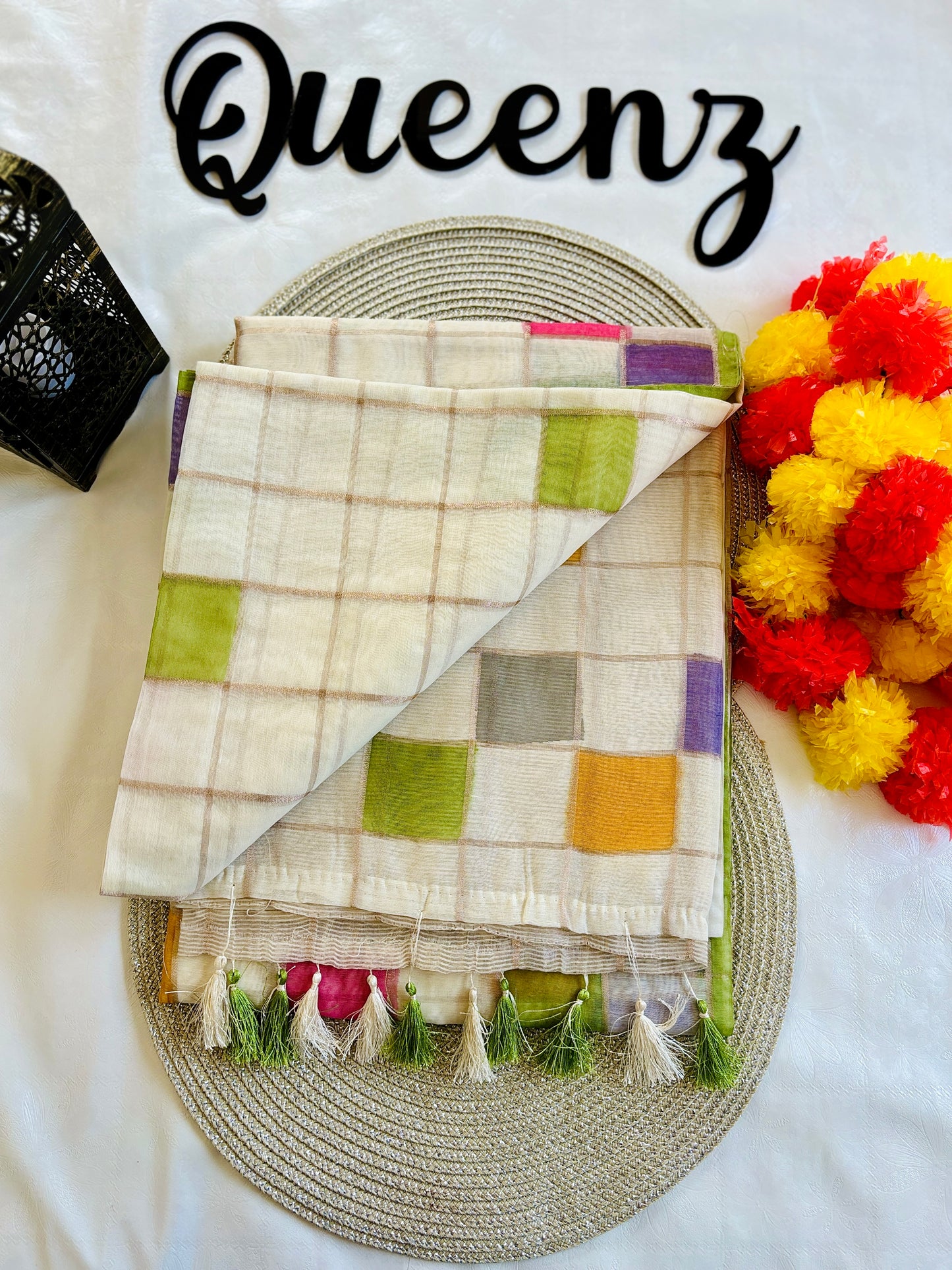 QMM002 Multi Color Check Mul Chanderi Saree