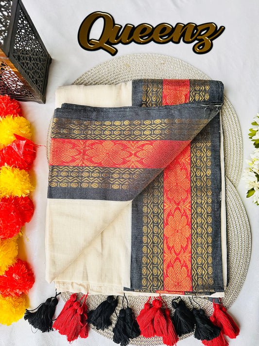 QMC022 Multi Color Kanchi Border Mul Cotton Saree