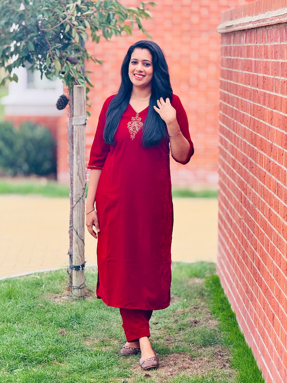 Maroon Velvet Coord Set