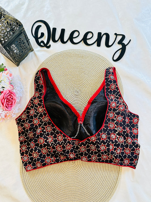 QB088- Ajrak Sleeveless Blouse