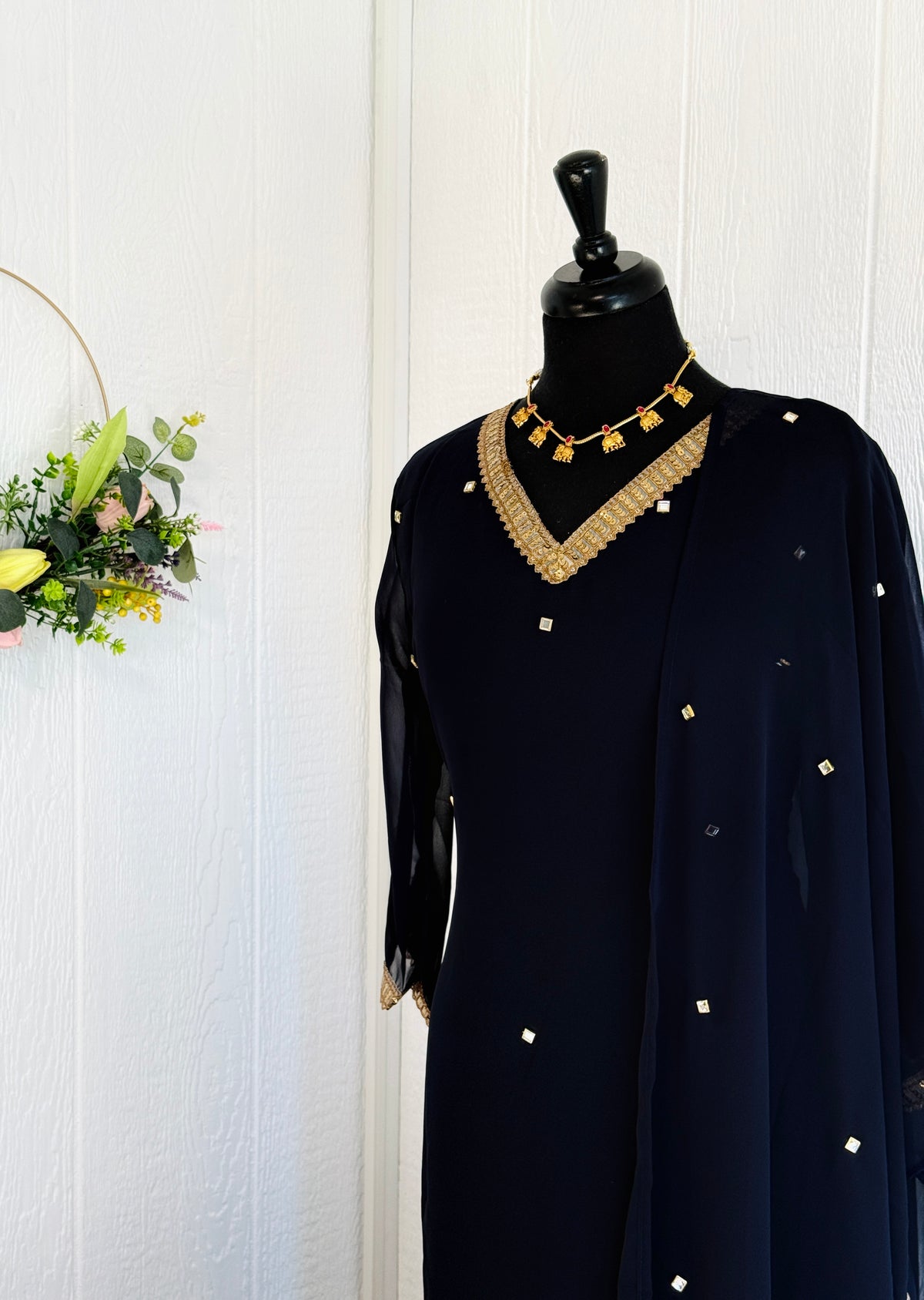 Navy Georget Top with Dupatta