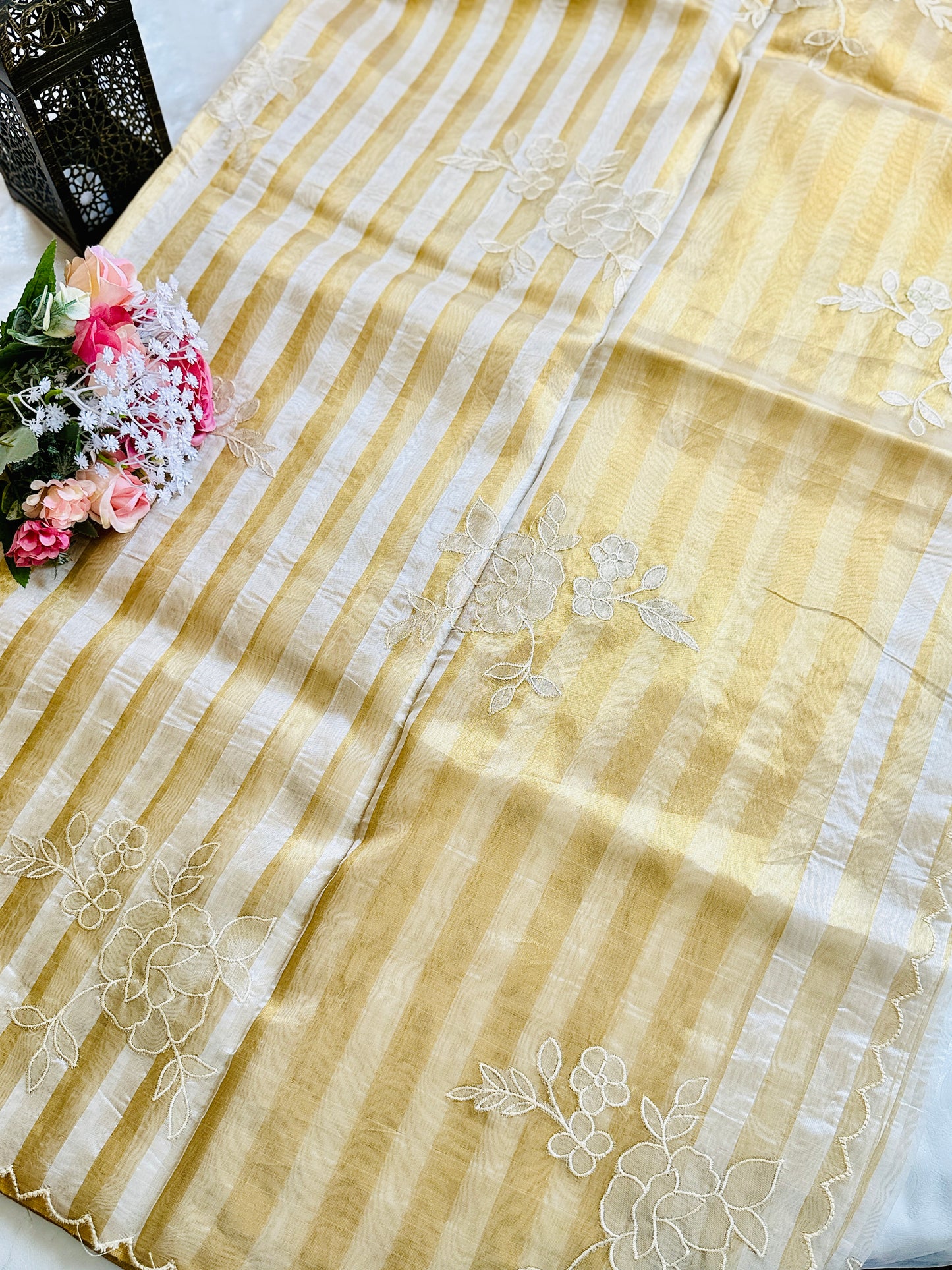SS340- Premium Tissue Saree with Applique Work
