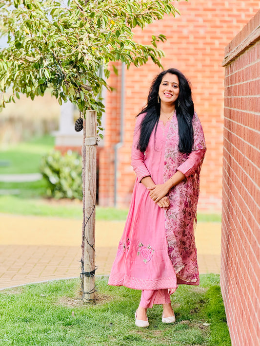 Premium Pink Mulchanderi Panel Cut Anarkali