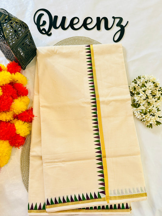 SS316 Green & Purple Temple Design Puliyilakkara Saree