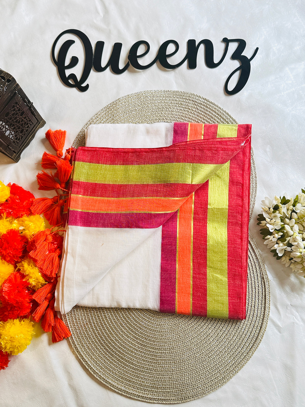 QMC005- Multicolor Border Mul Cotton Saree
