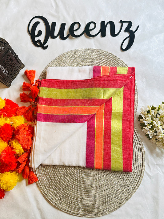 QMC005- Multicolor Border Mul Cotton Saree
