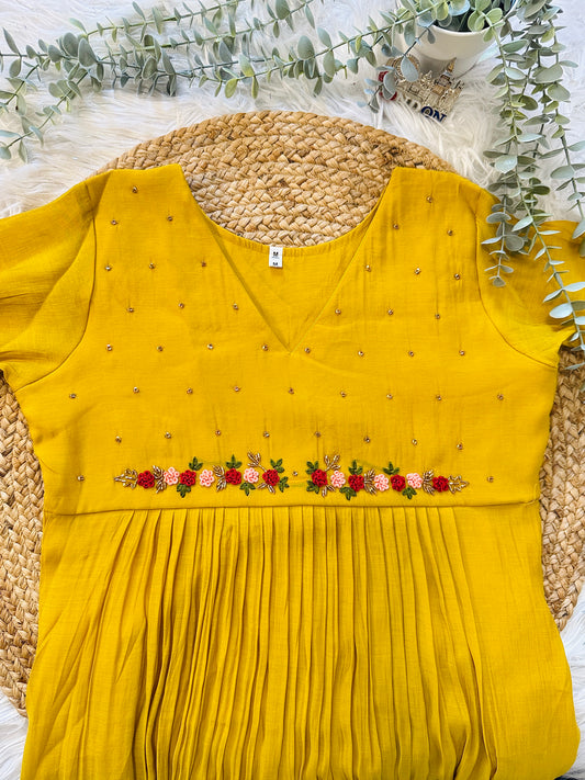 QS844-Yellow Mulchanderi Coordset