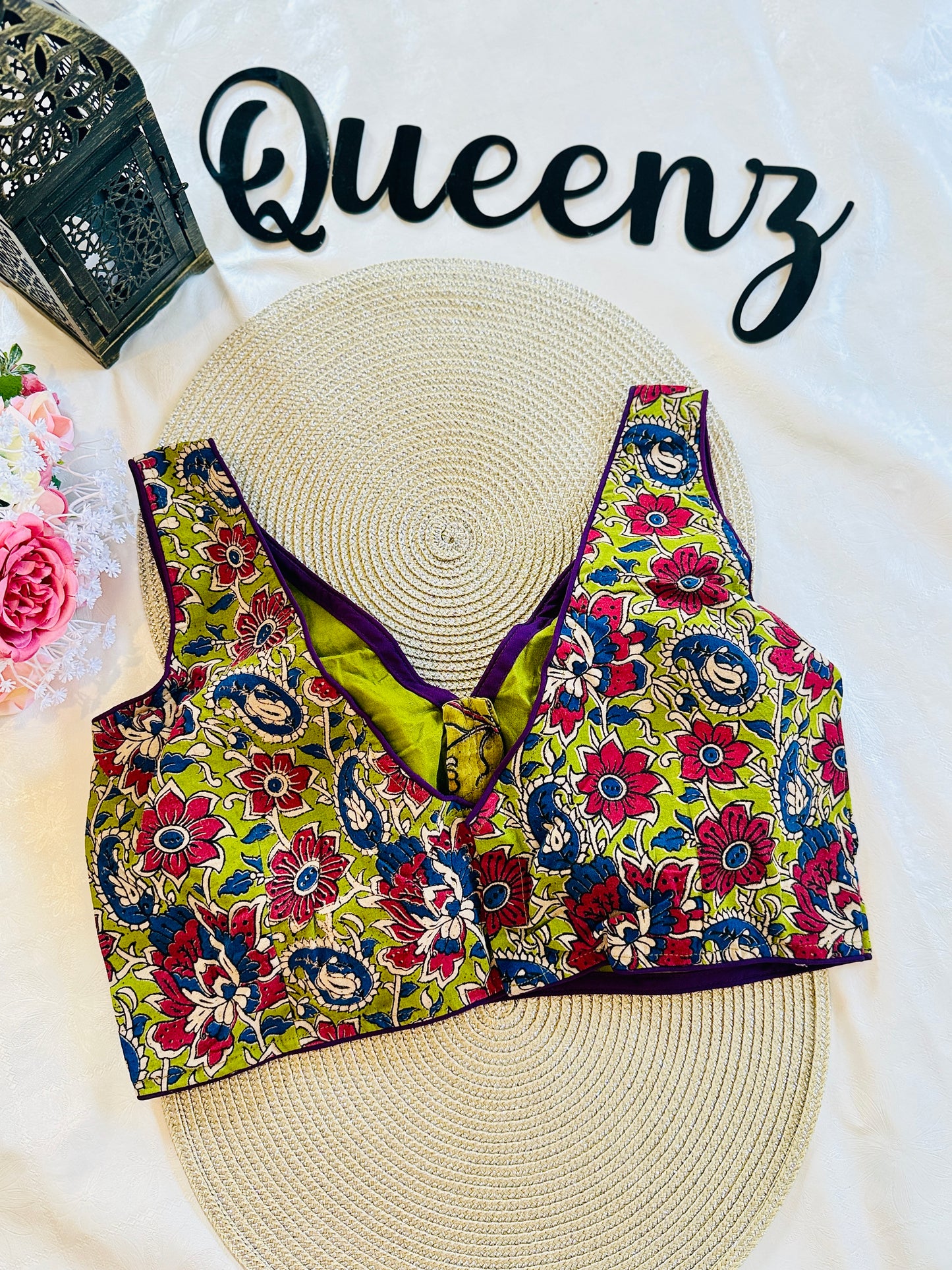 QB093- Ajrak Sleeveless Blouse