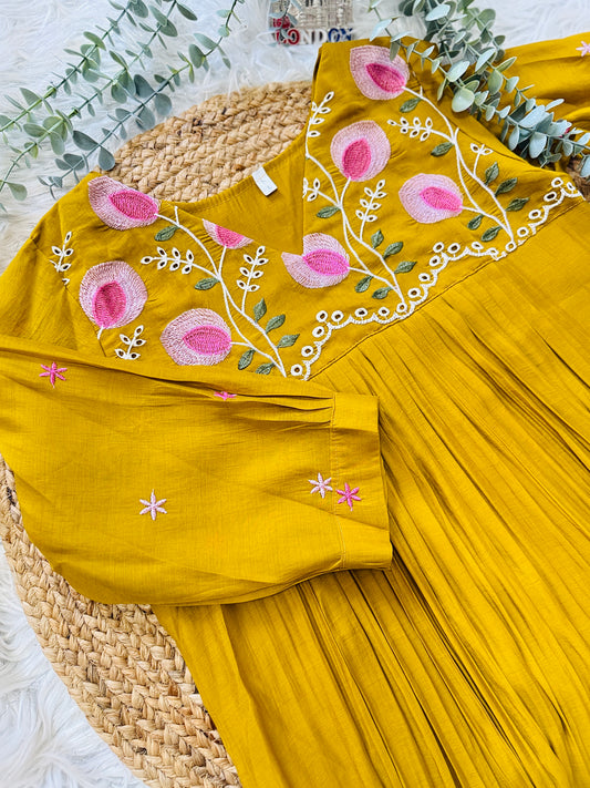 QS820-Mustard Mulchanderi Kurta