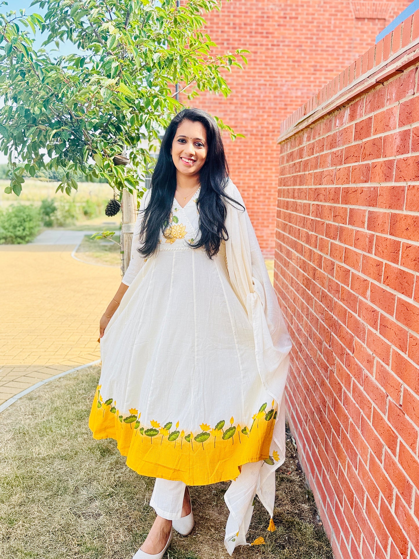 QS806- Soft Cotton Lotus Salwar- Yellow