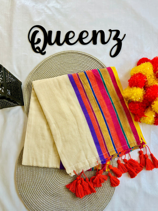 QMC020 Multi Color Border Mul Cotton Saree