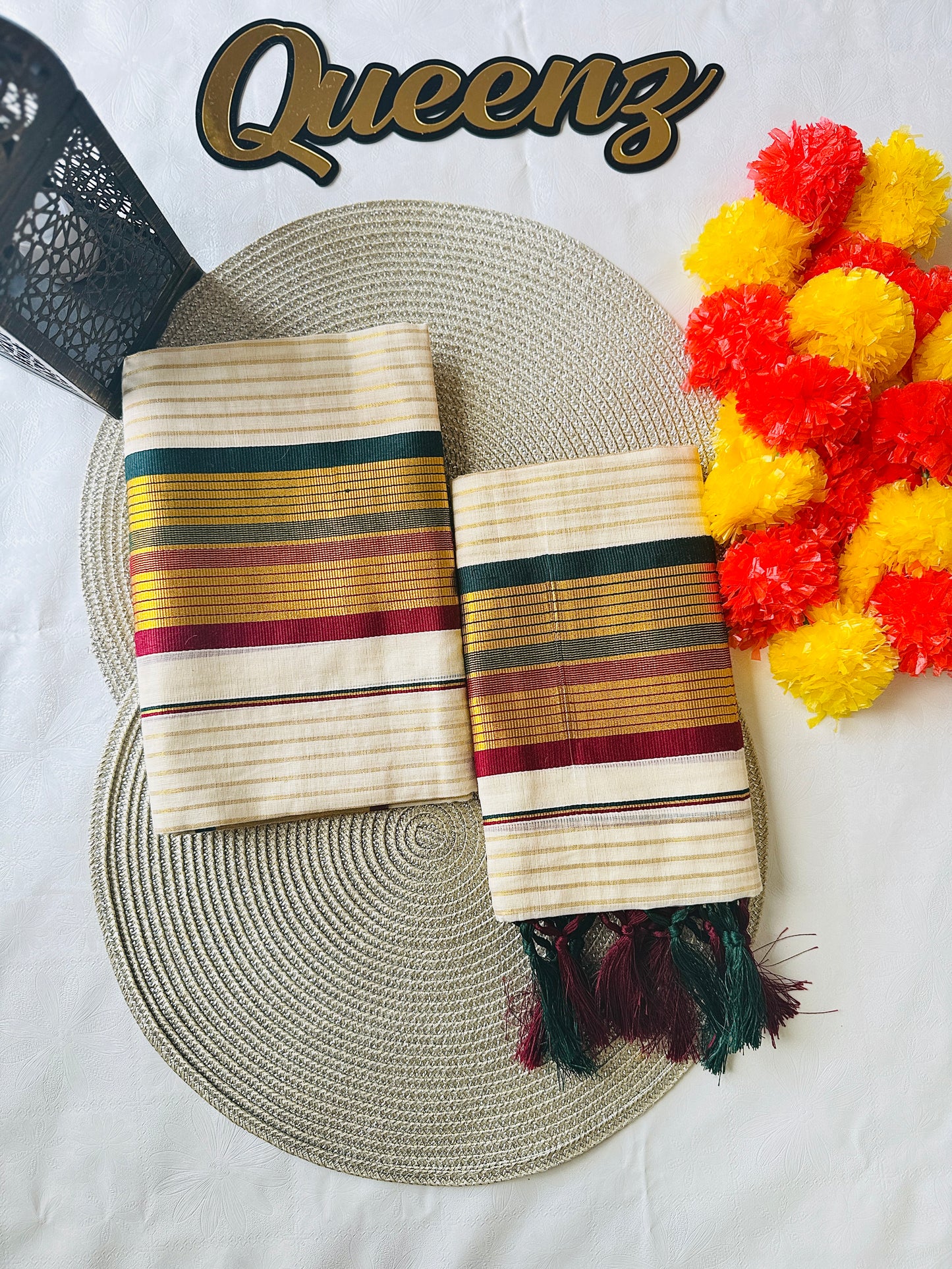SM114- Maroon And Green Kasavu Set Munde