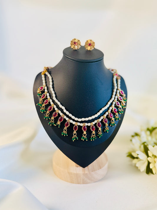 QJ168- Double layer pearl necklace