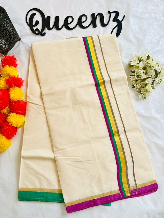 SS341- Kerala Cotton Saree with Double Kara
