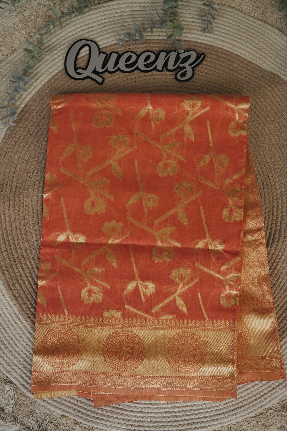 Dark Peach Maheswari Saree