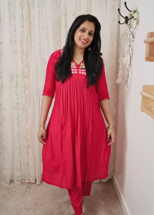 QS109 Embroided Pleated Coord Set