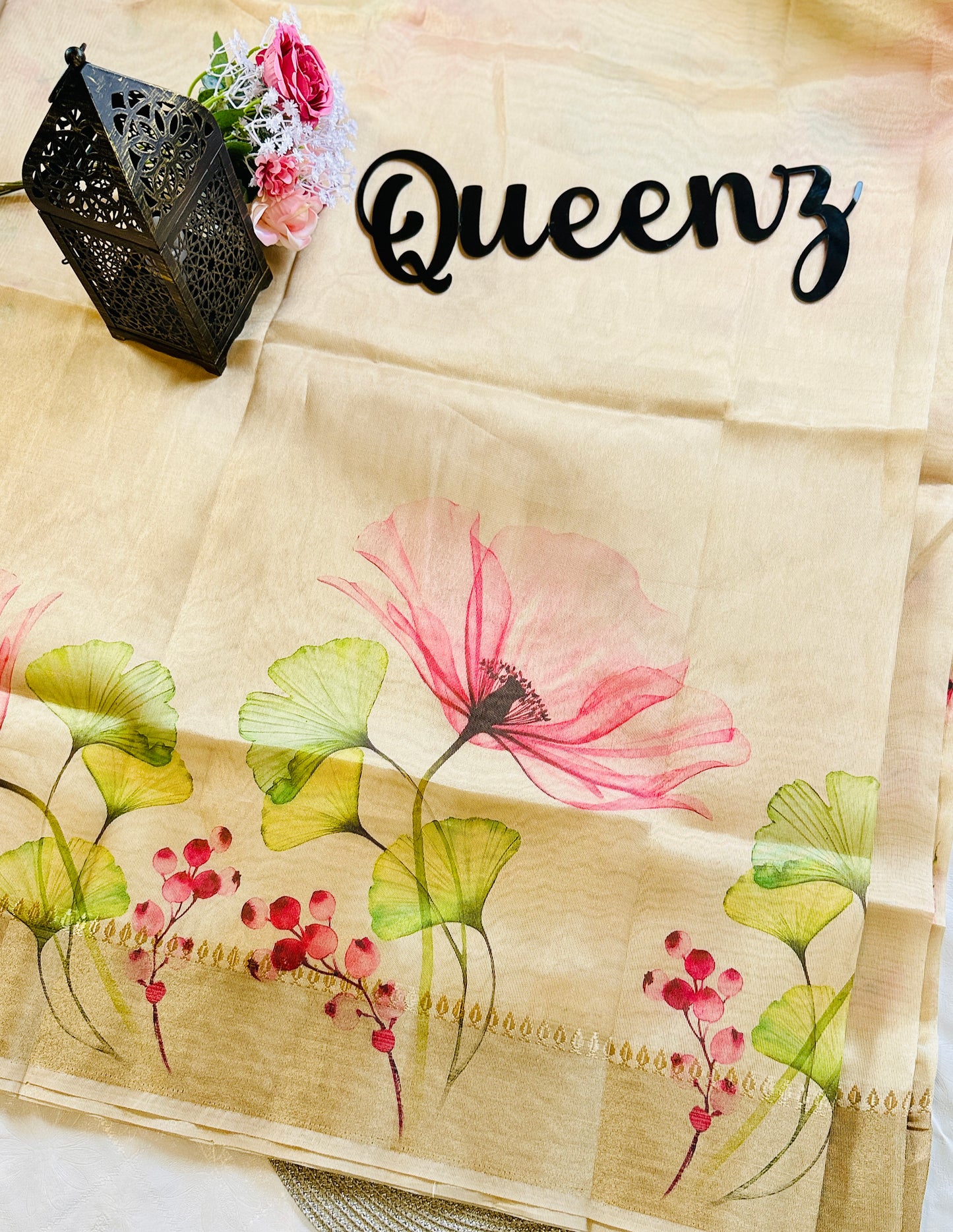 SS388- Premium Tissue Big Floral Printed Saree