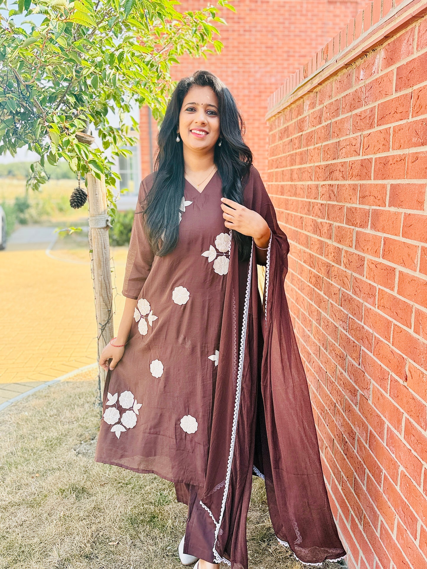 QS831-Brown Mulchanderi Anarkali Salwar Set