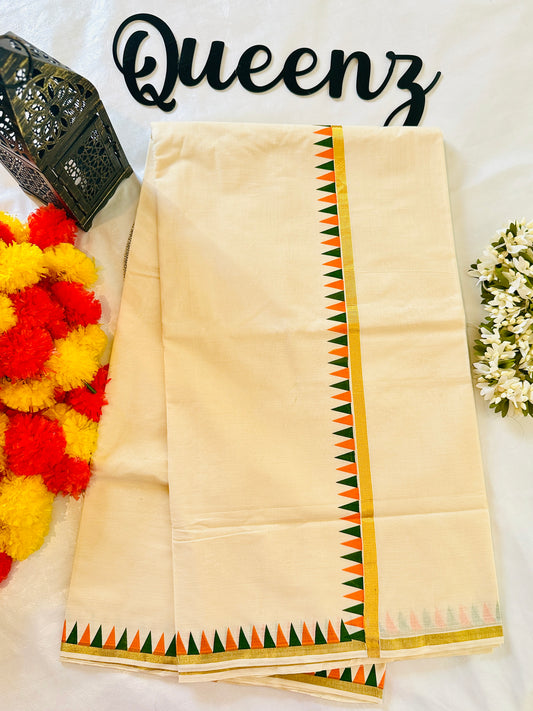SS315 Green & Orange Temple Design Puliyilakkara Saree