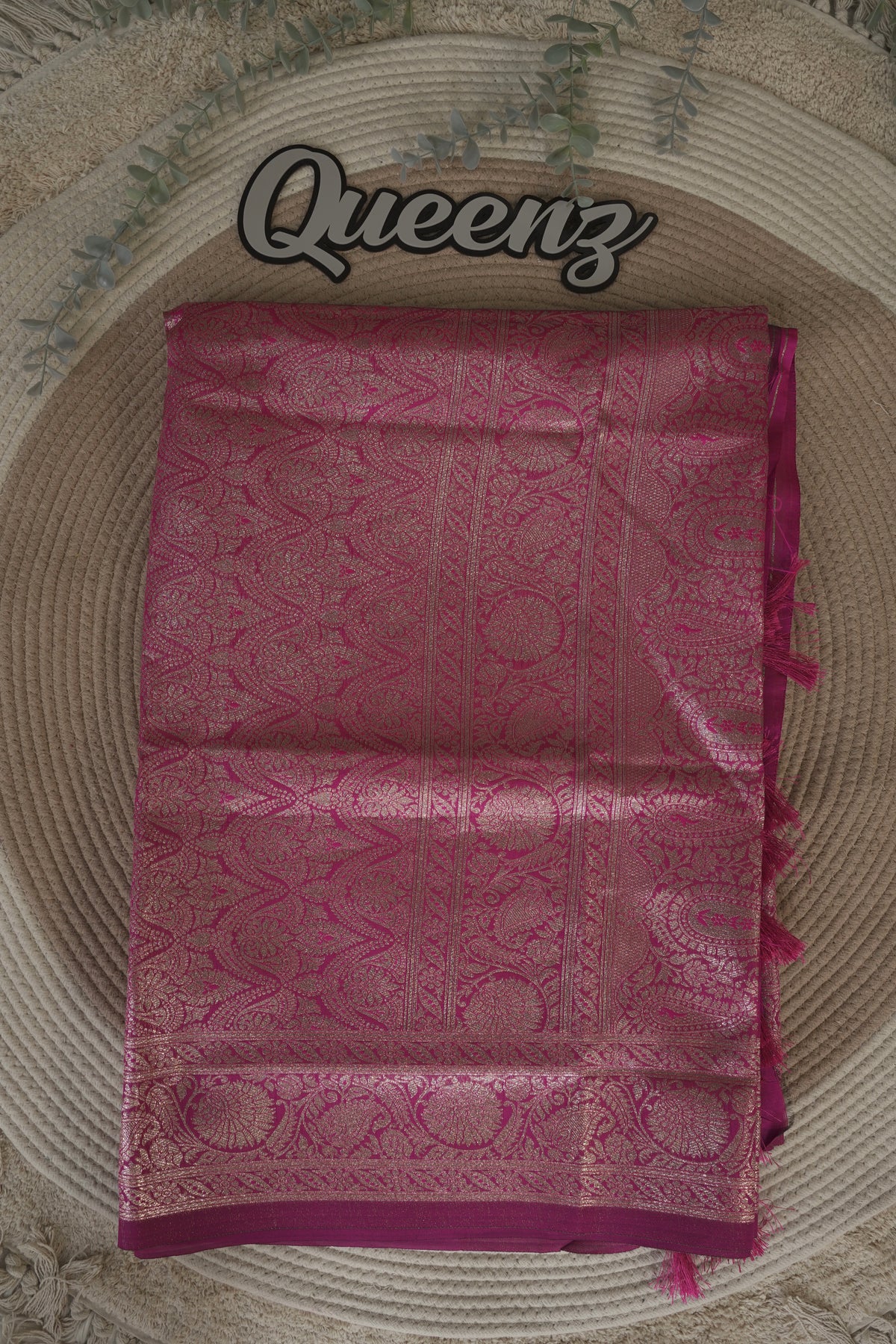 Rani Pink Semi Banarasi Silk Saree