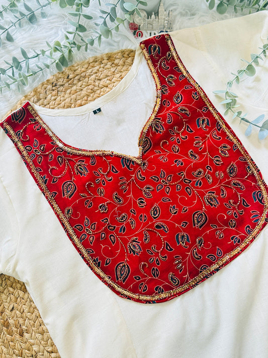 QS809- Ajrak Patch Cotton Kurta
