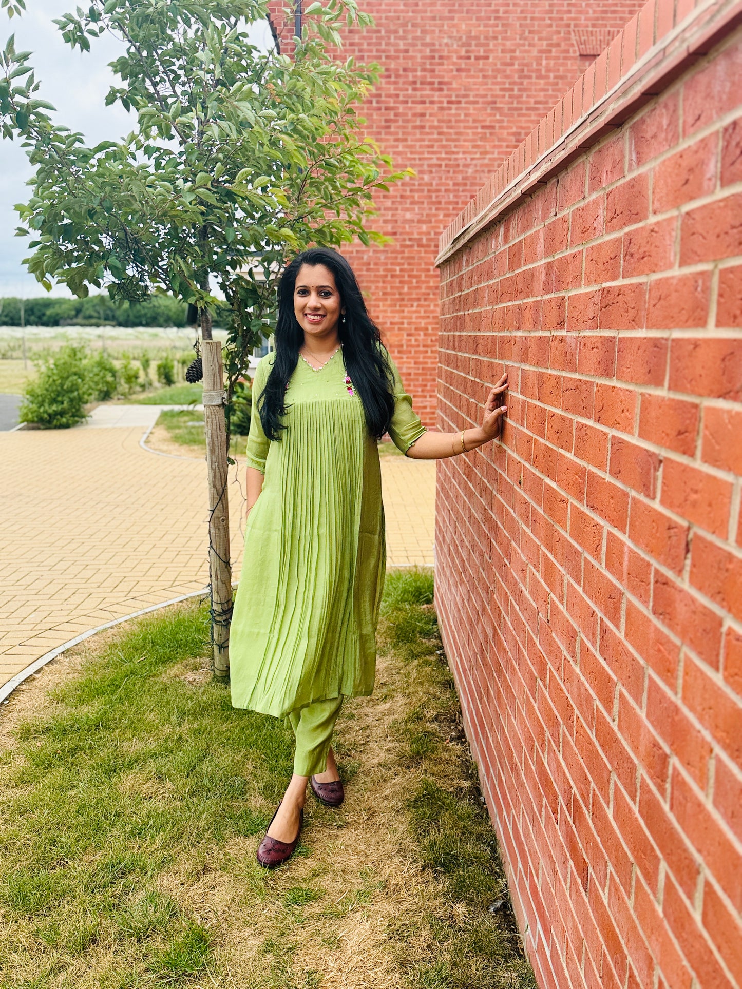 QS752- Green Mul Chanderi Coord Set