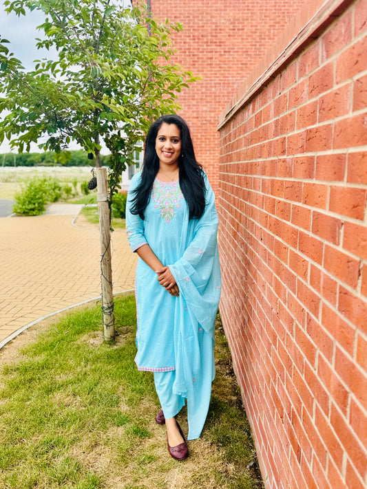 QS618-Sky Blue Mul-Cotton salwar Set