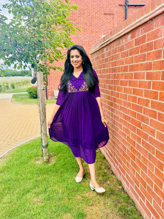 QS362-Purple Georget Pleated Kurta