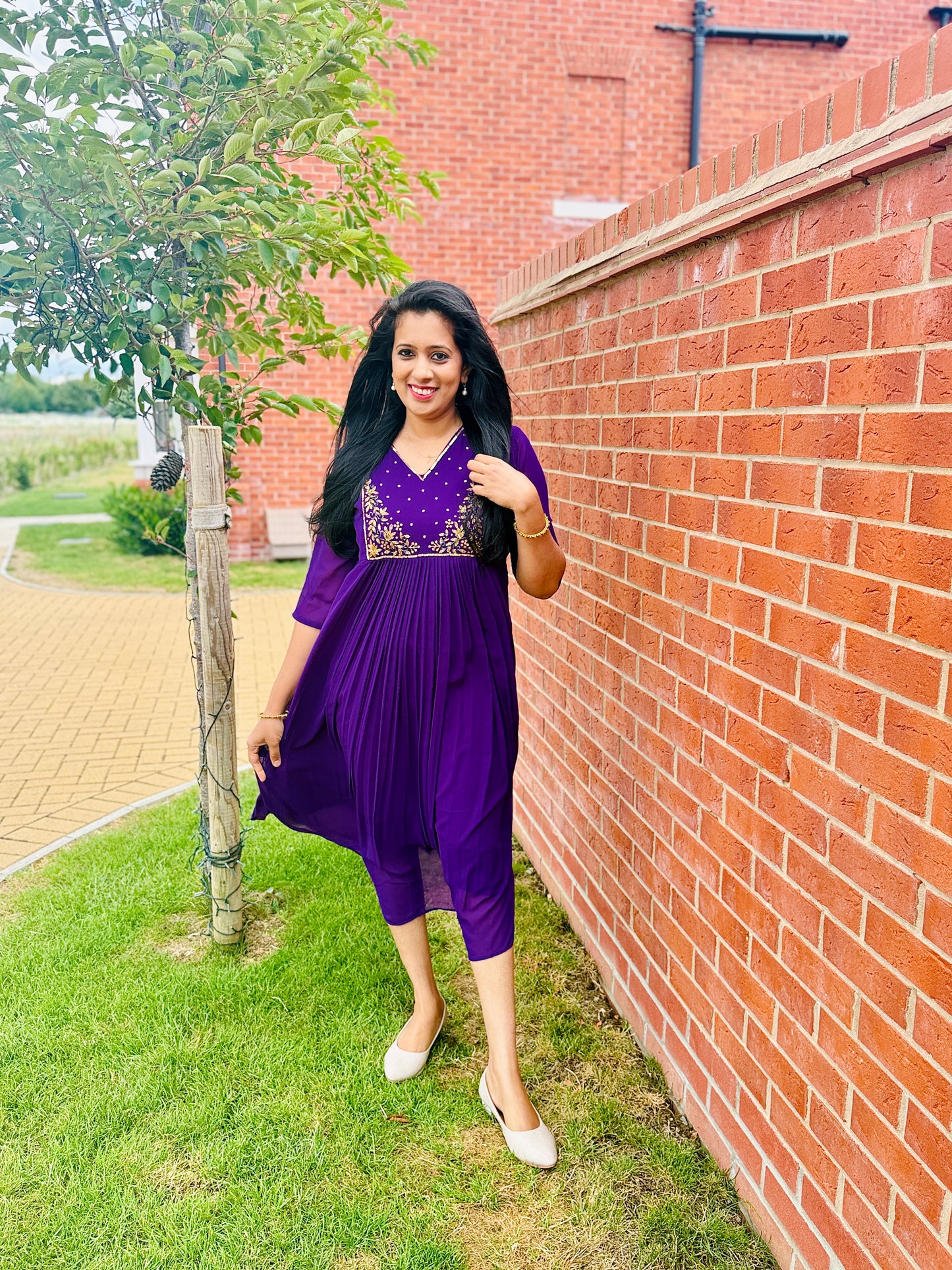 QS362-Purple Georget Pleated Kurta