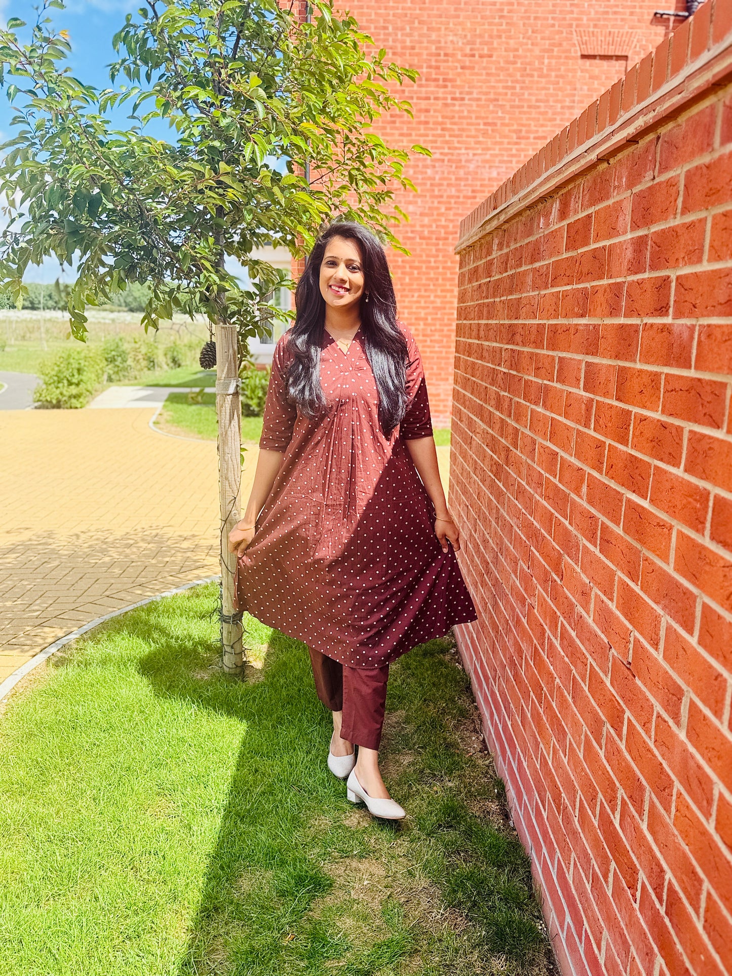 QS652-Coffee Brown Cotton Coord Set