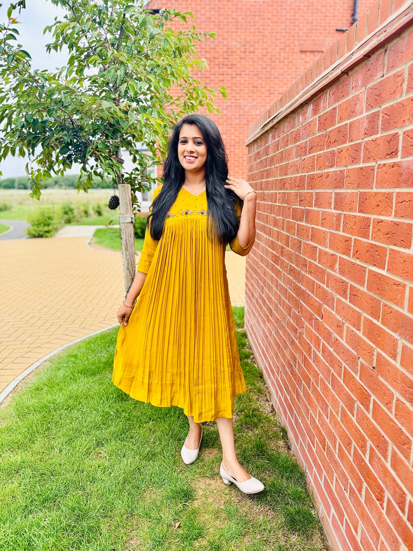 QS653-Mustard Yellow Mul Chanderi Kurta