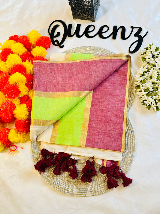 QMC004 - Multicolor Border Mul Cotton Saree