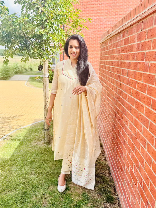 QS702 - Beige Jamdhani Salwar Set