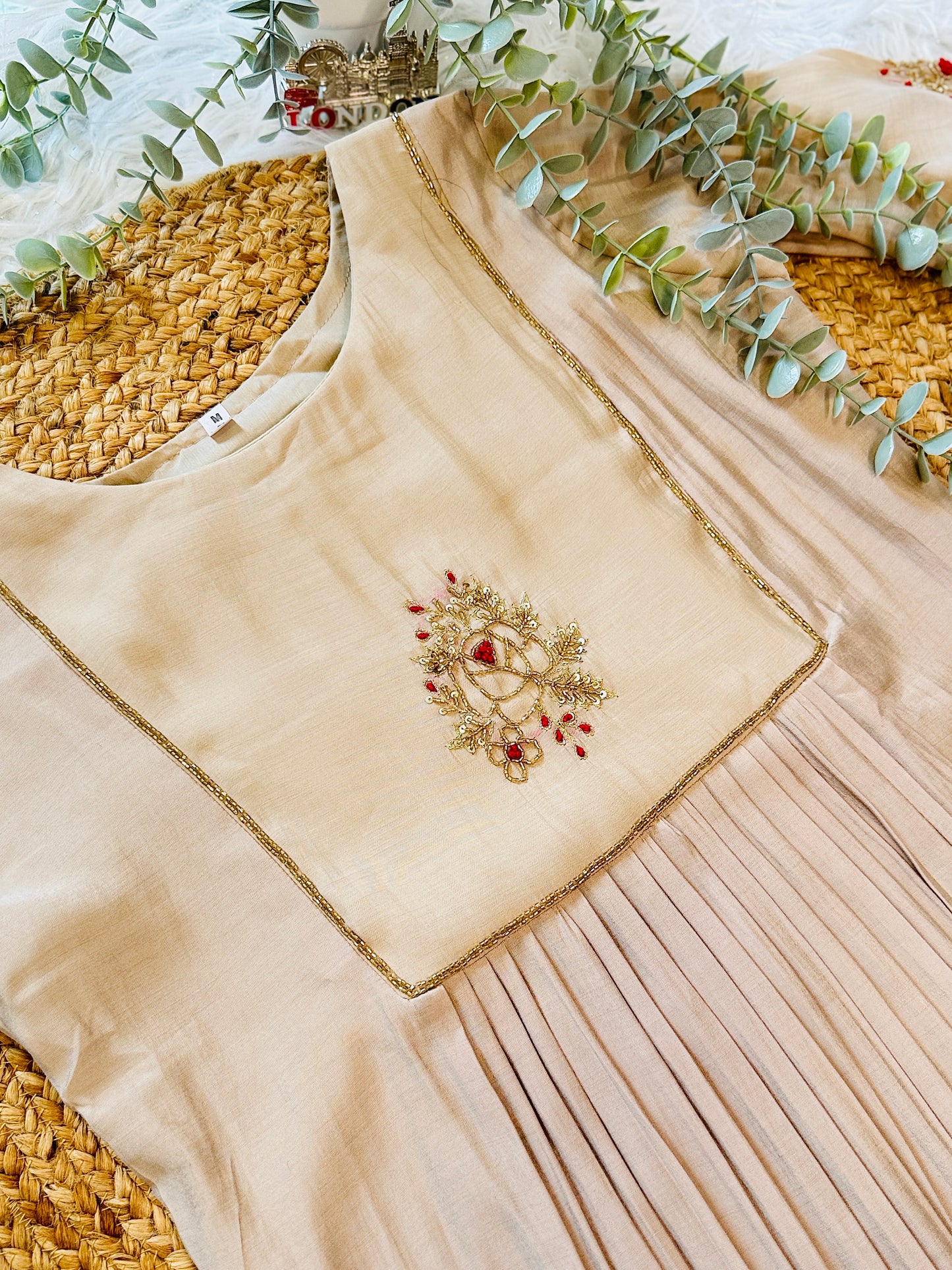 QS704 - Beige Mul Chanderi Coord Set