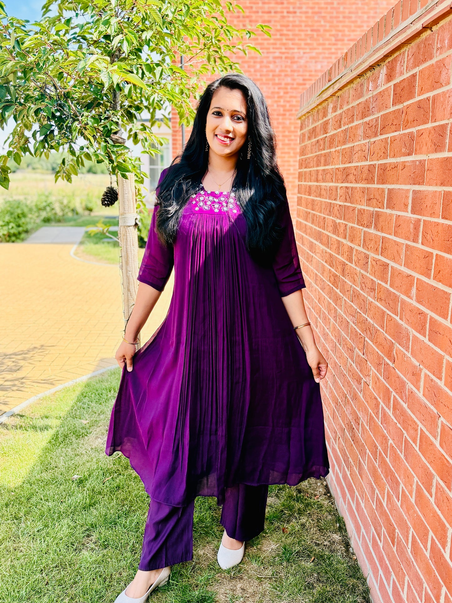 QS710- Purple Mul Chanderi Coord Set