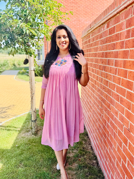 QS718- Mauve Pink Georget Kurta