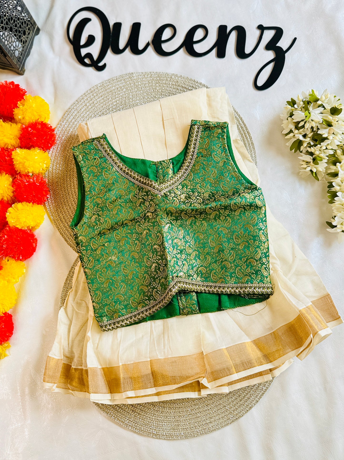 KZ011-Kids Kerala Cotton Skirt & Top