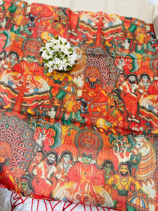 SS058-Mural Printed Kerala Tissue Saree