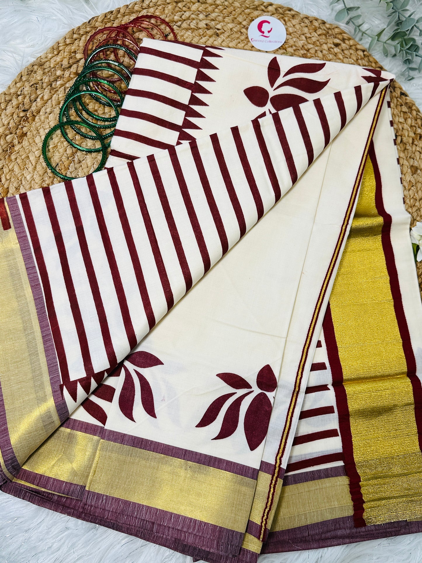 SS056-Lotus Block Printed saree