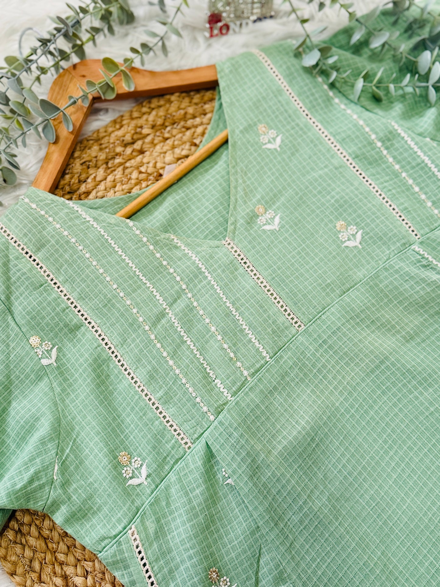 QS555A-Pastel Green Kota Frock Kurta