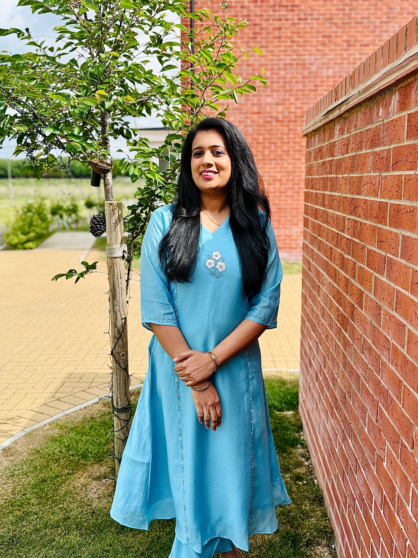 QS315-Sky Blue Mul Chanderi Coord Set.
