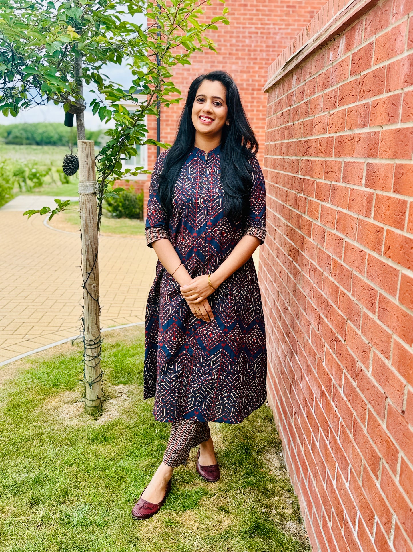 QS436-Navy Blue & Brown Coord Set
