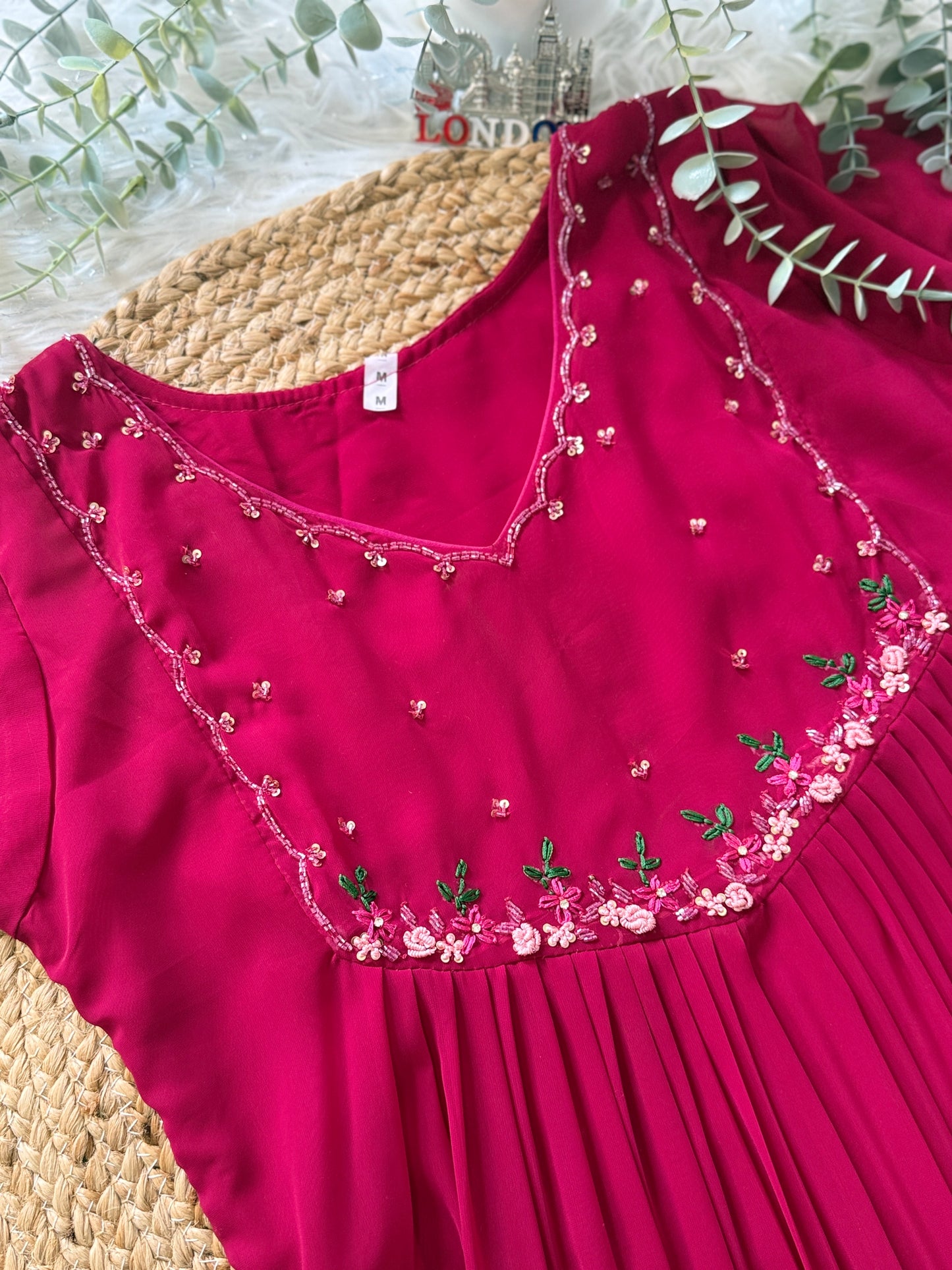 QS422-Magenta Georget pleated Kurta