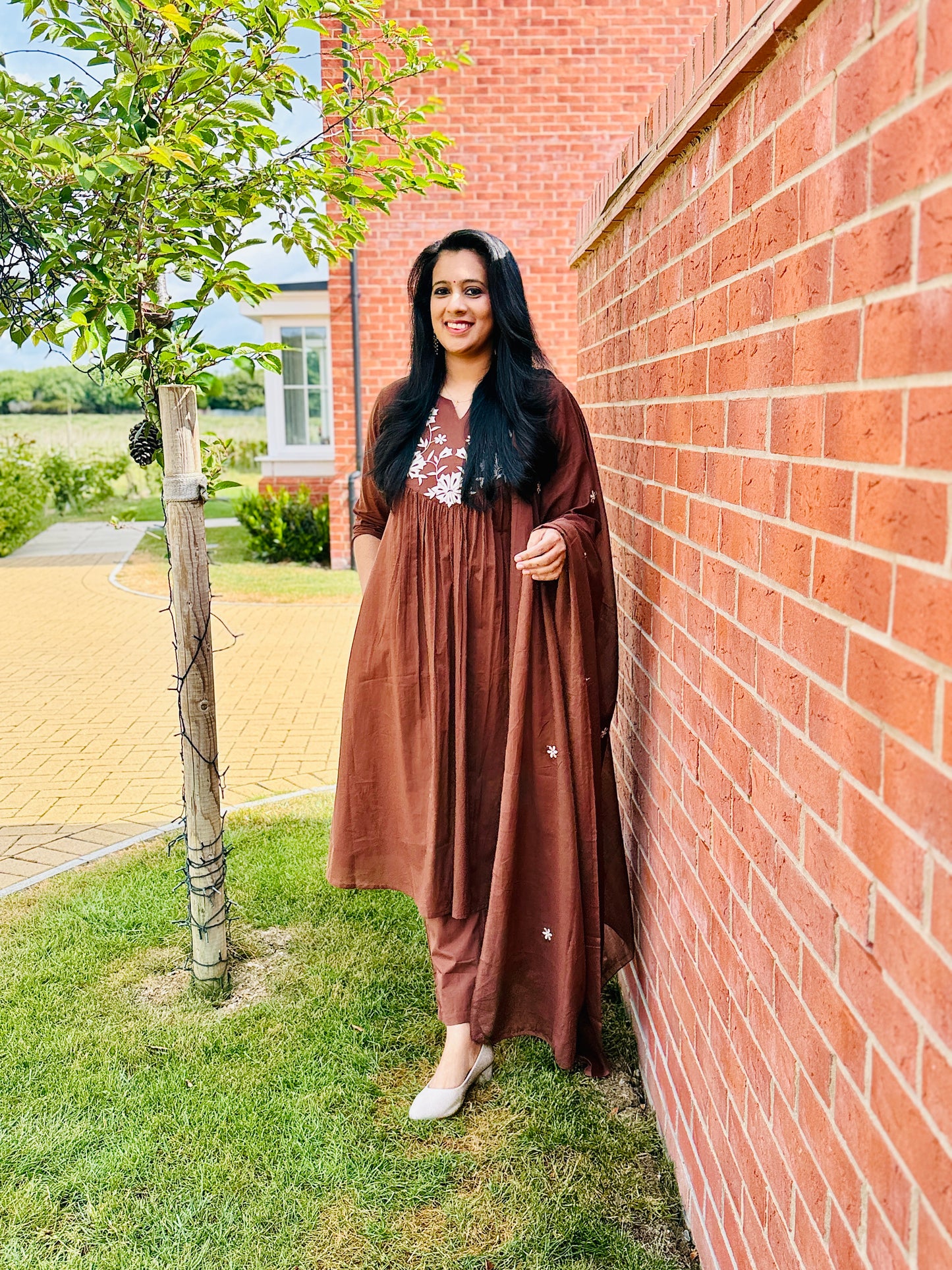 QS505-Brown Cotton Anarkali