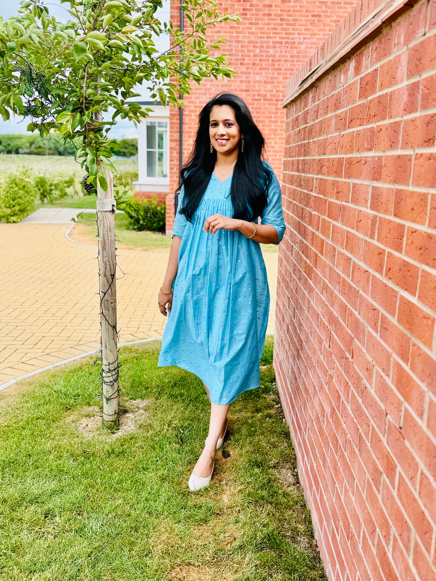 QS502- Sky Blue Chanderi Kurta
