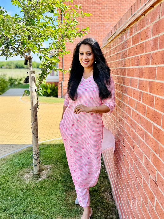 QS238-Mul Chanderi Checked Coord Set