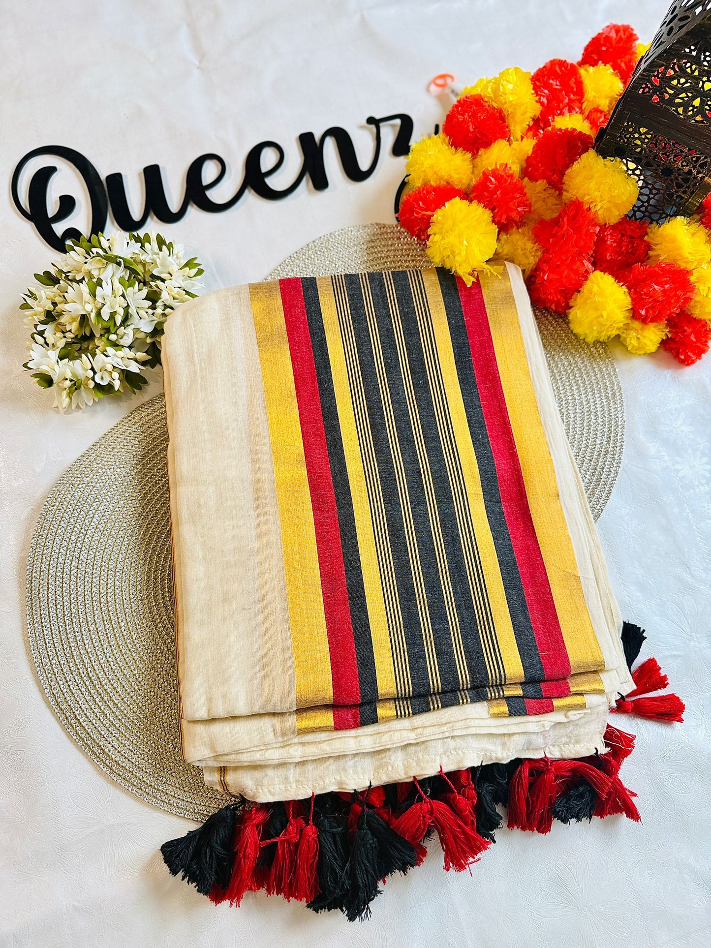 QMC001 Black and Red Mul Cotton Saree