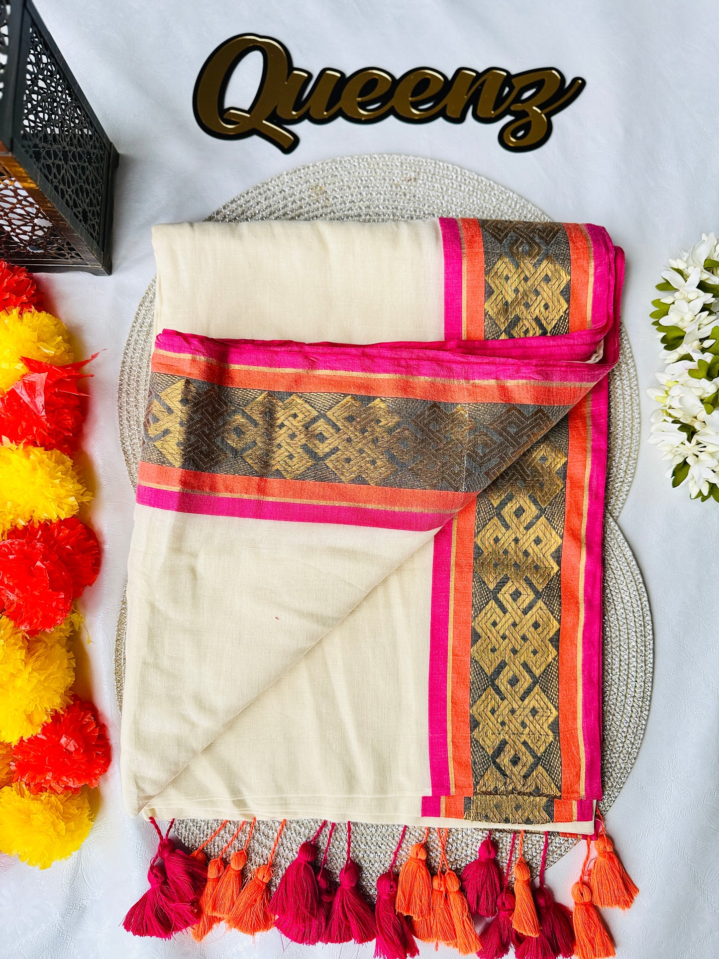 QMC027 Multi Color Kanchi Border Mul Cotton Saree